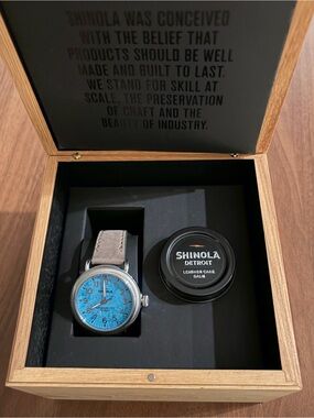 Shinola Blue Dial Leather Strap Watch